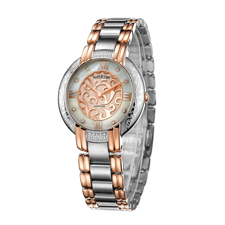斯普特夏季新5折瑞士全新经典复古圆形镀金罗马刻度石英女表手表