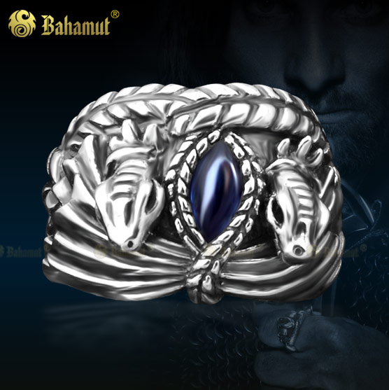 bahamut 925银饰 泰银男士饰品指环王魔戒阿拉贡戒指男巴拉赫之戒
