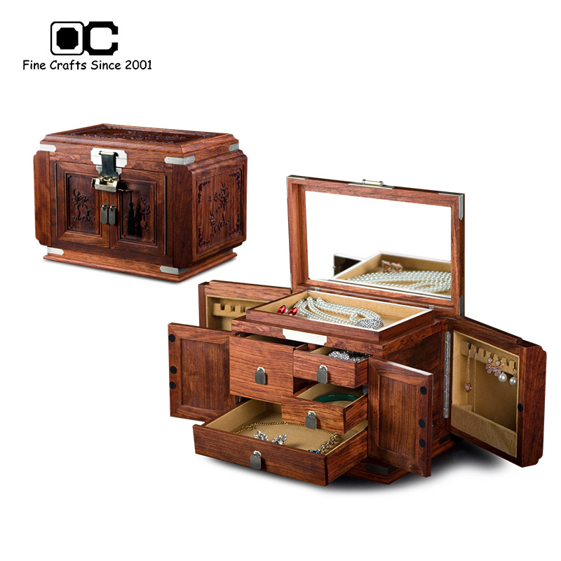 oc开合正品首饰盒 大容量带锁创意珠宝盒木 多功能复古饰品收纳盒