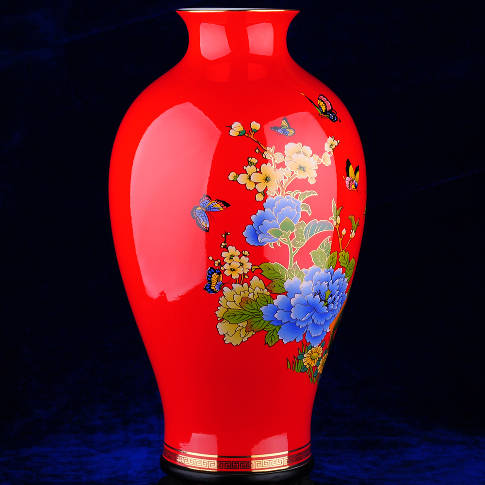 锦绣前程 中国红陶瓷花瓶家居工艺品装饰摆件包邮 大唐源 3622
