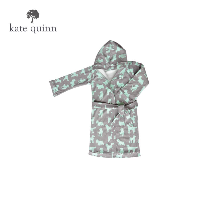美国进口katequinn天然有机棉宝宝睡袍吸水连帽带子家居浴袍