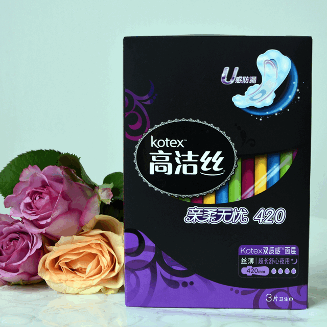 kotex 高洁丝 亲柔无忧420双质感面层超长舒心夜用卫生巾 420mm