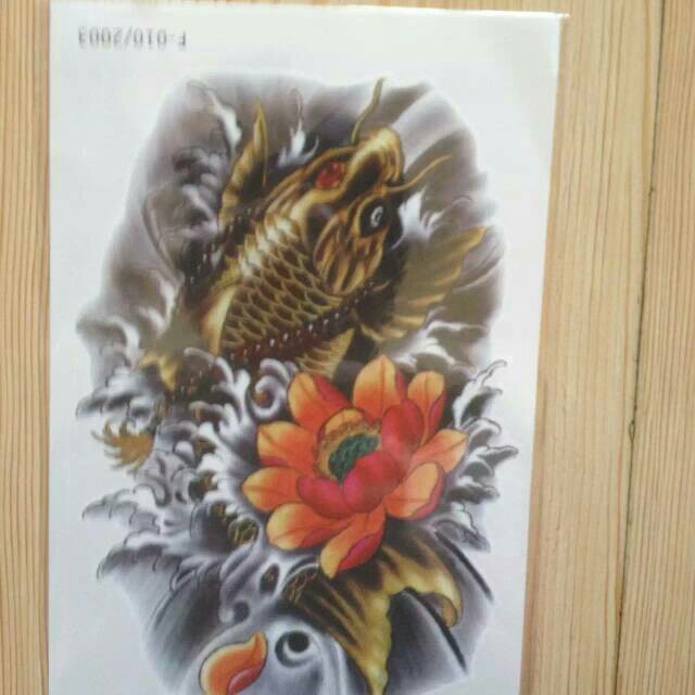 潮男潮女通用彩色花臂鲤鱼纹身贴