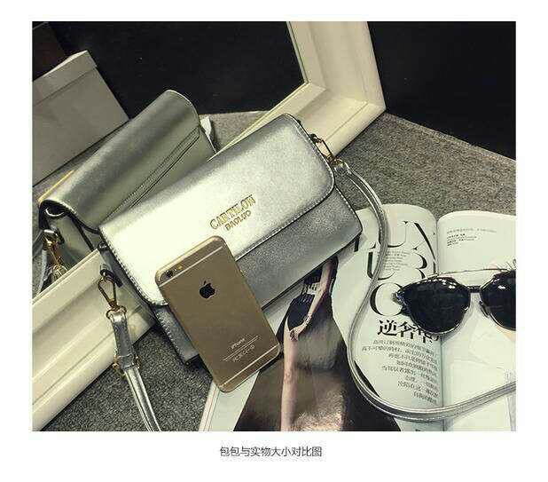 艾迪猫2015新款韩版斜跨小包包潮女包夏款银色小方包包单肩斜挎包