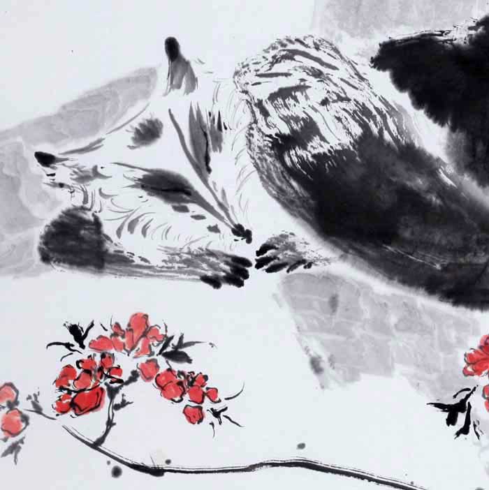 李兴杰 国画斗方《狐狸》