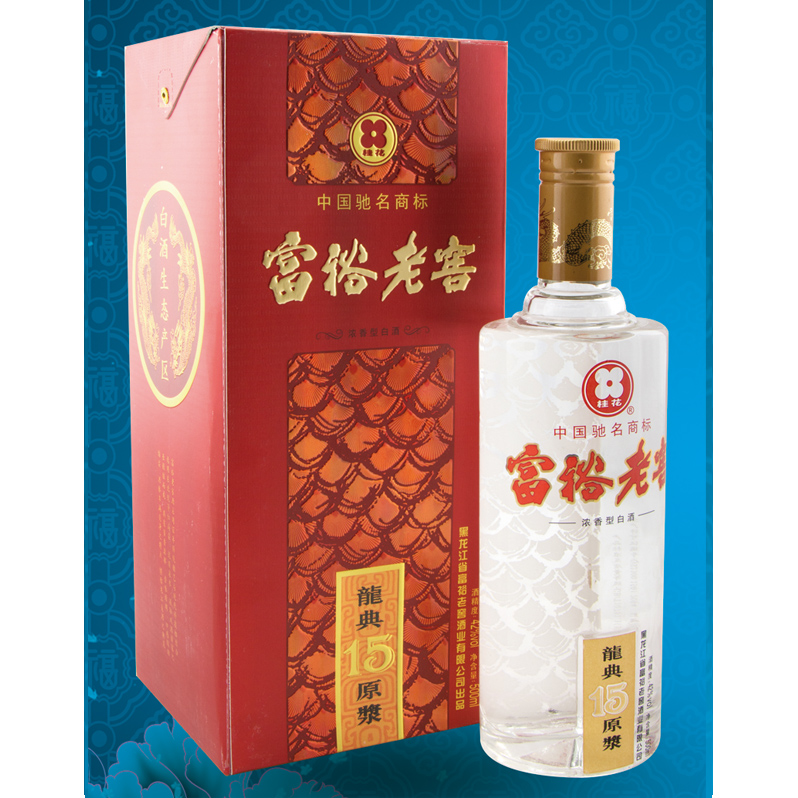 商品详情 富裕老窖龙典15年 酒精度:42%vol 容量:500ml 包装:1*6/箱