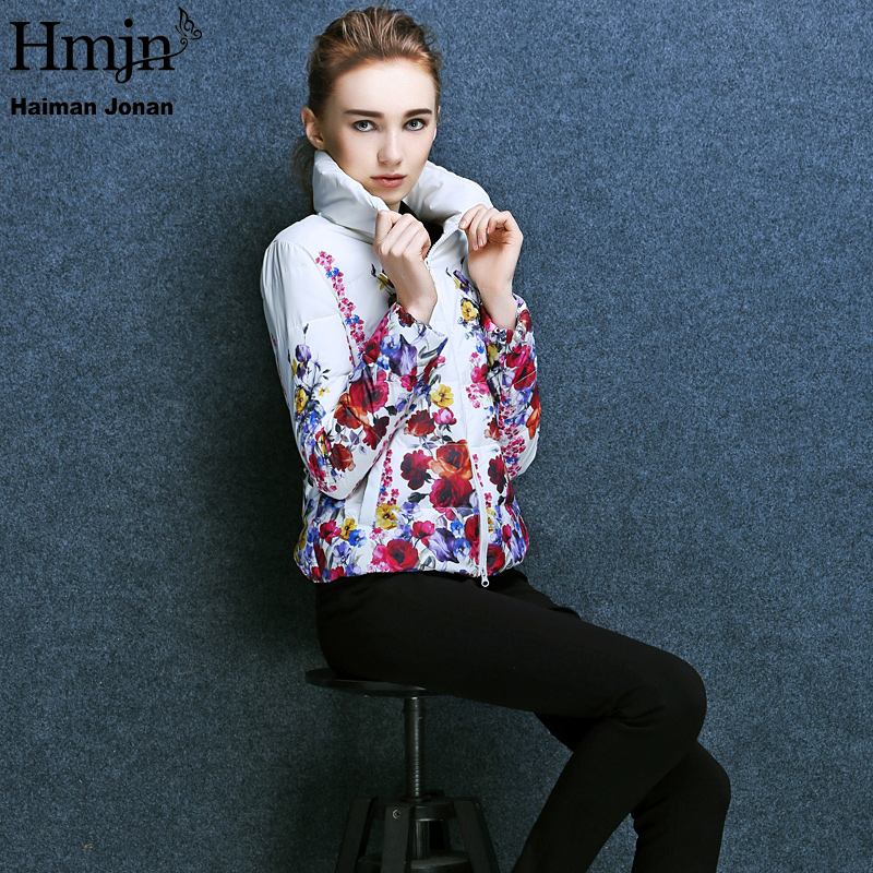hmjn海蔓娇娜正品羽绒服 韩版印花短款羽绒衣 反季促销h458707