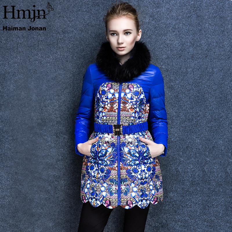 hmjn海蔓娇娜专柜正品 韩版复古修身拼接羽绒服 反季促销h458717
