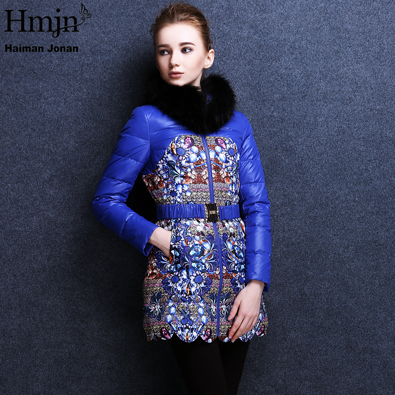 hmjn海蔓娇娜专柜正品 韩版复古修身拼接羽绒服 反季促销h458717