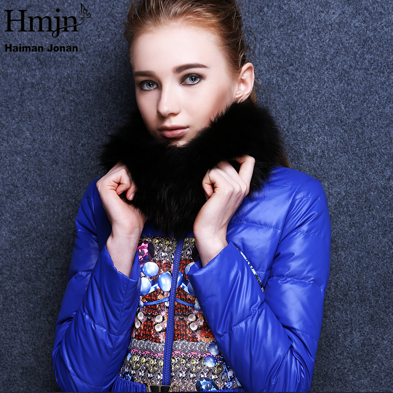 hmjn海蔓娇娜专柜正品 韩版复古修身拼接羽绒服 反季促销h458717