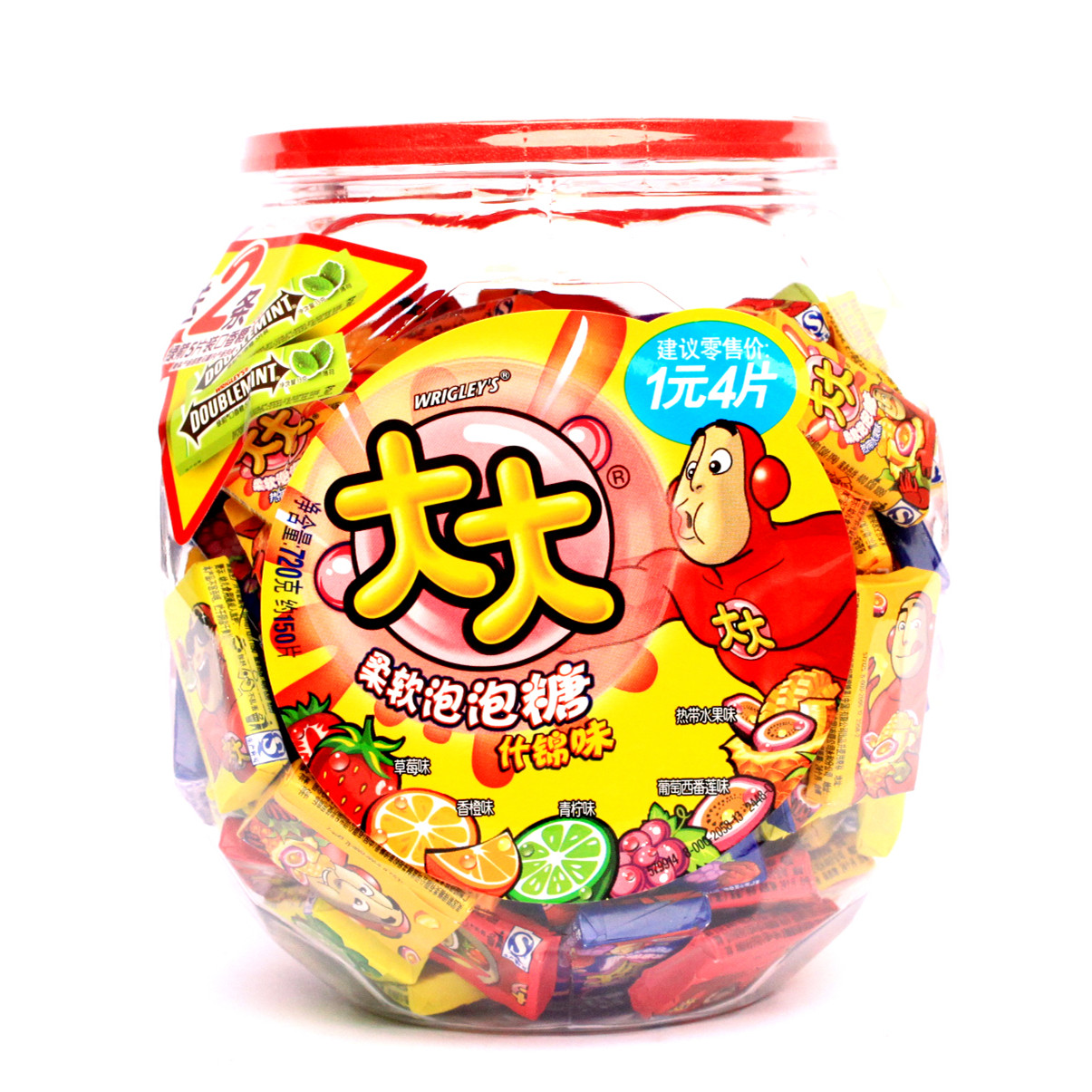 大大-柔软泡泡糖(净含量720g,约150片)什锦味,建立零售价1元4片,熟悉