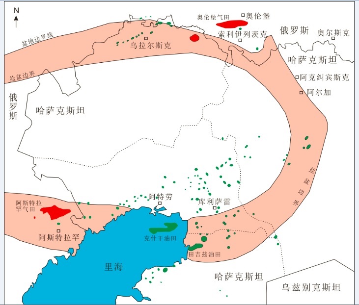 滨里海盆地油气田分布图