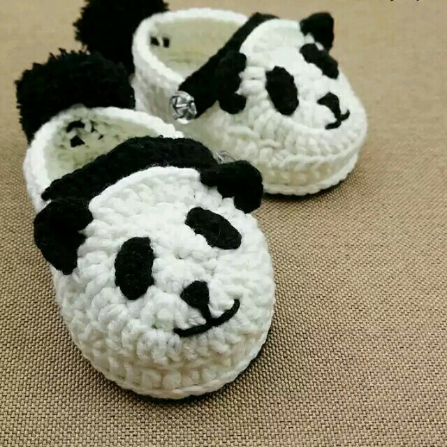 熊猫学步鞋 钩针毛线鞋 婴儿牛奶棉