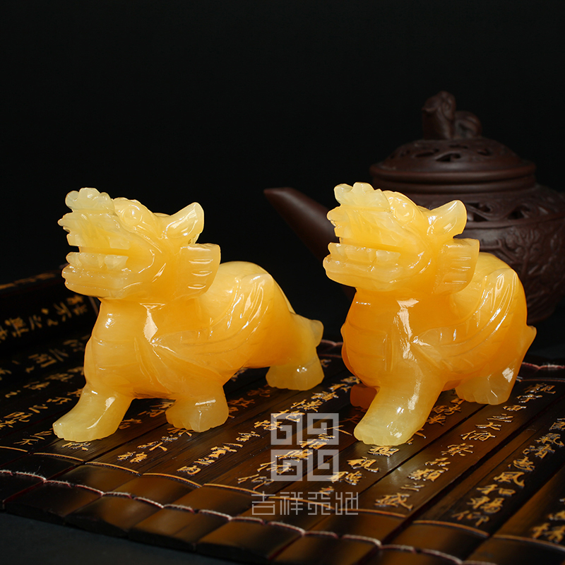 吉祥天地 天然黄玉貔貅摆件聚财 招财辟邪挡煞化小人