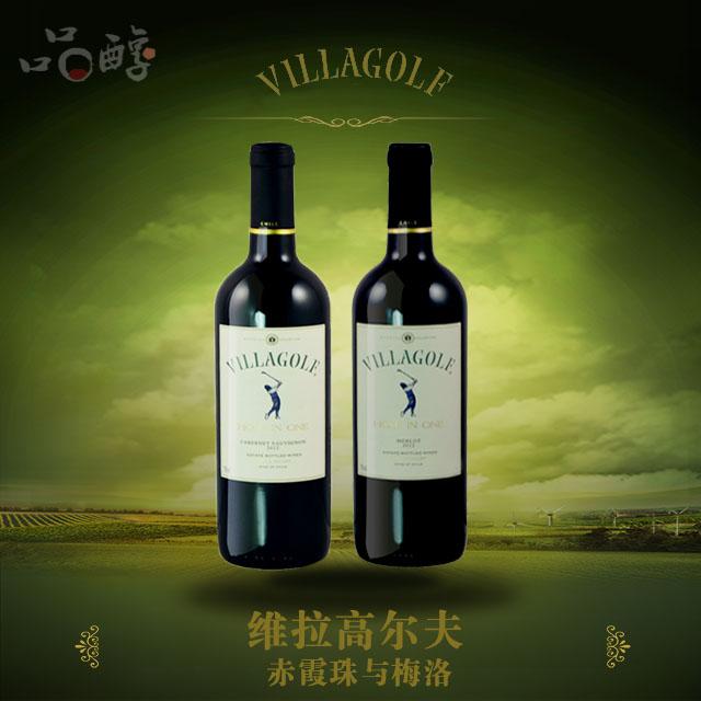 智利原装进口维拉高尔夫干红葡萄酒梅洛赤霞珠双支组