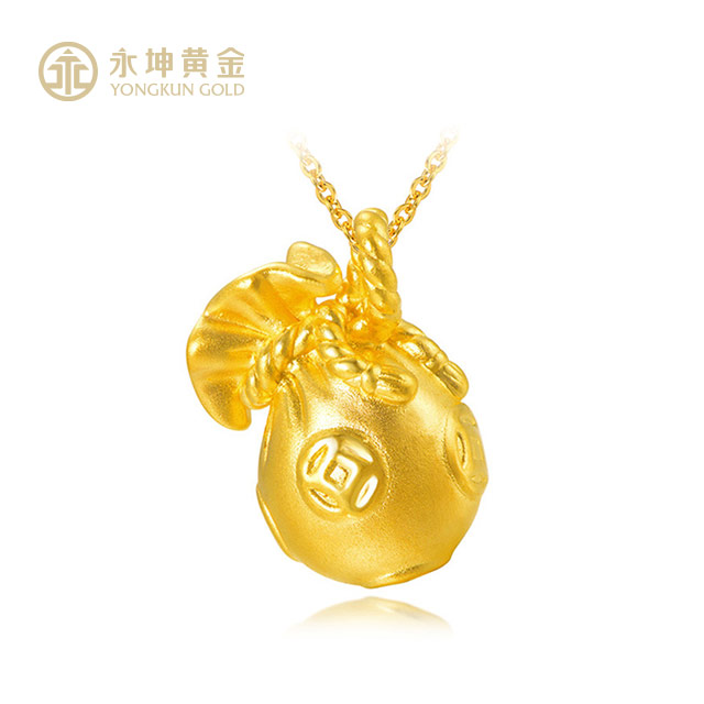 *永坤黄金 3d硬金纯黄金钱袋吊坠 足金999女士吊坠