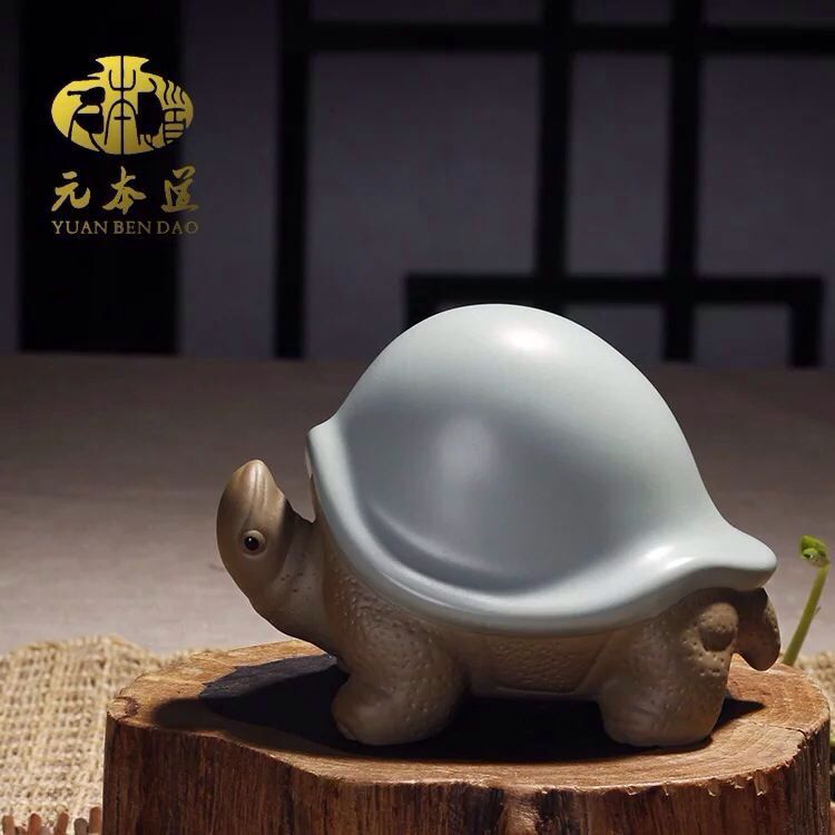 元本道汝窑正品开片汝窑茶宠茶道茶摆件工艺汝窑开片茶宠长寿龟正品