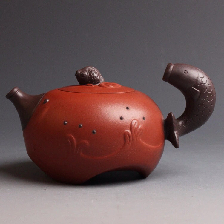 古韵三生堂宜兴正品紫砂壶年年有余壶红泥茶壶茶具套组