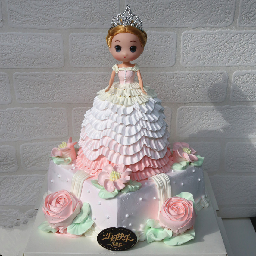 皇冠粉公主迷糊芭比娃娃生日双层蛋糕
