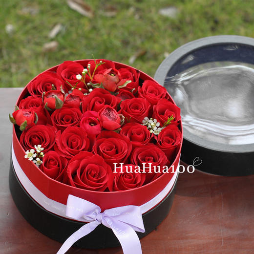 朱砂丨19朵红玫瑰花盒 商品图0
