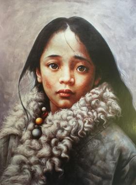 艾轩藏族小姑娘油画