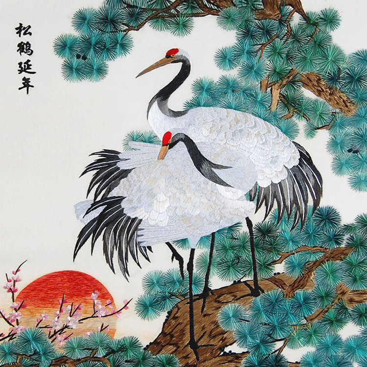 苏绣刺绣diy套件初学手工装饰画松鹤延年35*35cm