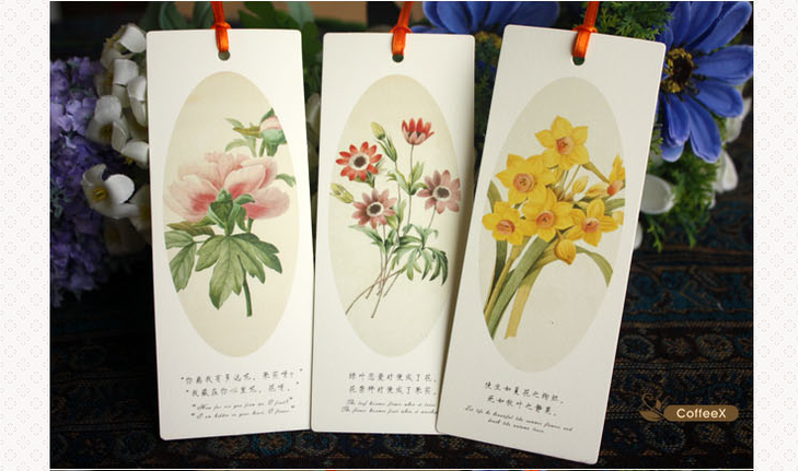泰戈尔花语书签批发 植物书签 雅致清新 5张/套