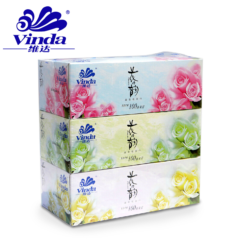 vinda/维达 花之韵 2层100抽面巾纸v2037 3盒装/提区域抽纸 包邮