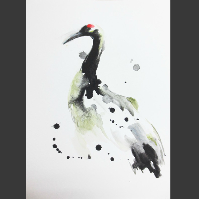 仙鹤-水彩画