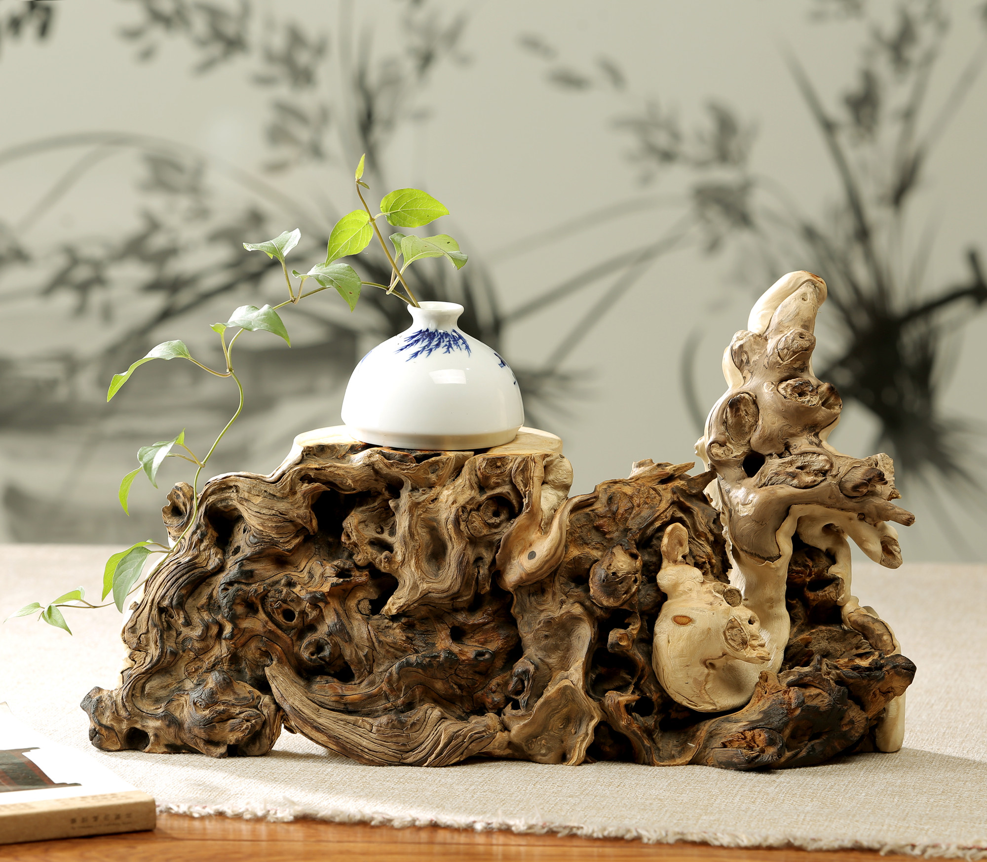 东方喜木 黄金檀花架原木花架根雕茶具香具摆架