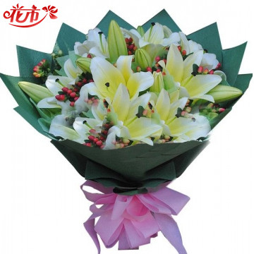 十全的爱|花市网| 5枝顶级多头黄天霸百合,精选红豆