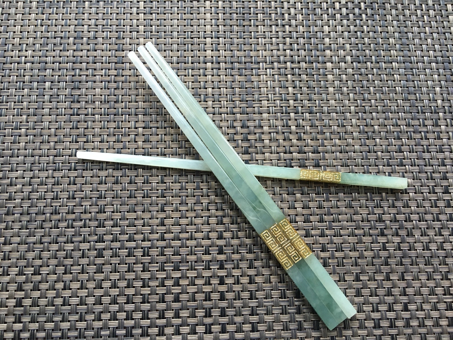翡翠摆件 筷子 寓意成双成对 快生贵子 - 天源玉器