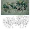 横幅工笔花鸟白描底稿-仙鹤-池塘荷花白鹤-A003 商品缩略图0