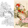 竖幅工笔花鸟白描底稿-牡丹锦鸡-A022 商品缩略图0
