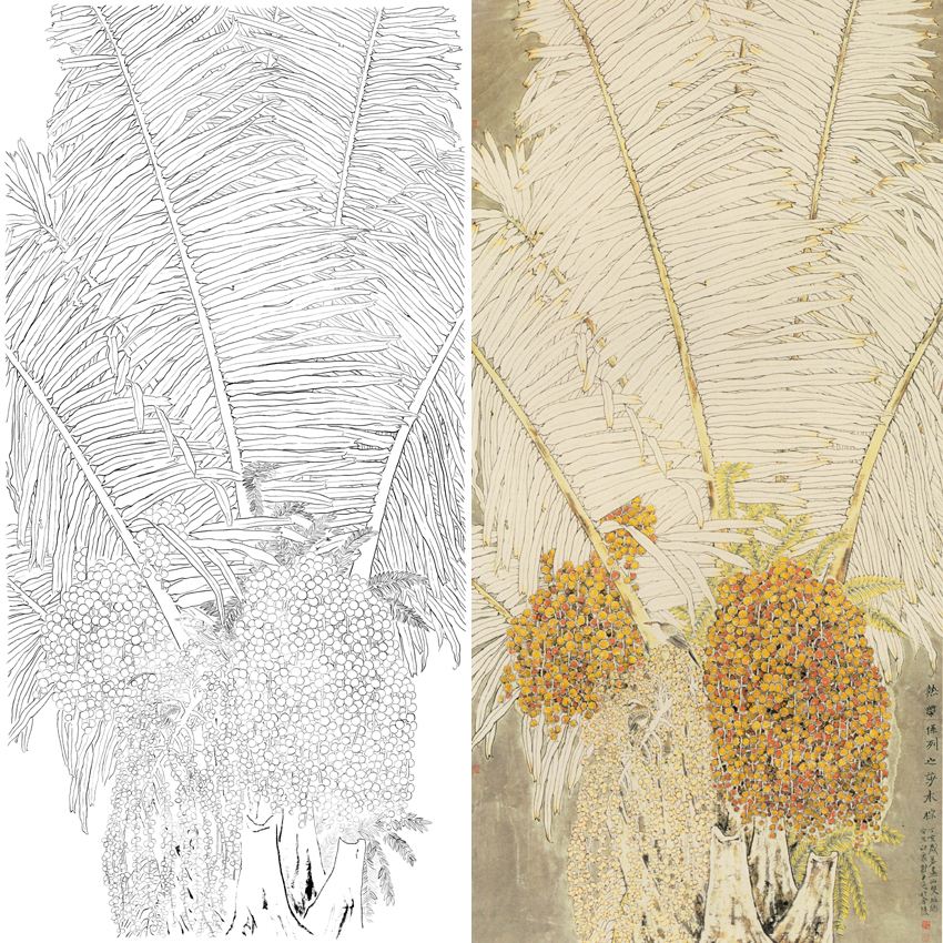 白描底稿-工笔花鸟-热带植物-a110