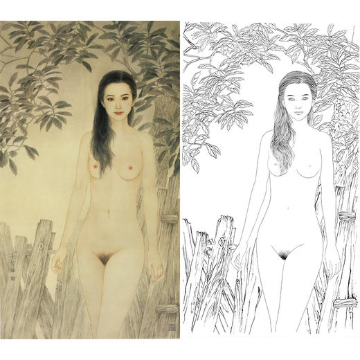 崔景哲竖幅工笔现代仕女人物白描底稿-人体-B033 商品图0