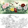 横幅工笔花鸟白描底稿-牡丹-李晓明-A178 商品缩略图0