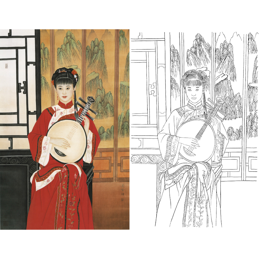 白描底稿-崔景哲工笔人物-传统仕女-b023