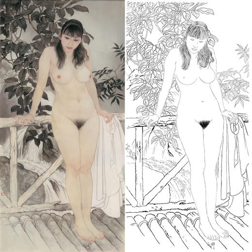 何家英工笔现代人物白描底稿-女人体-幽谷-ZV20 商品图0