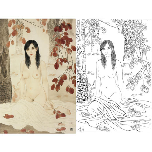 崔景哲竖幅工笔现代仕女人物白描底稿-人体-B035 商品图0