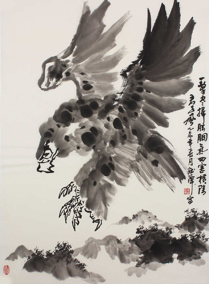 【包邮】花鸟画家丰伟写意国画鹰《一击尽扫胭脂气 四害横除君子风》