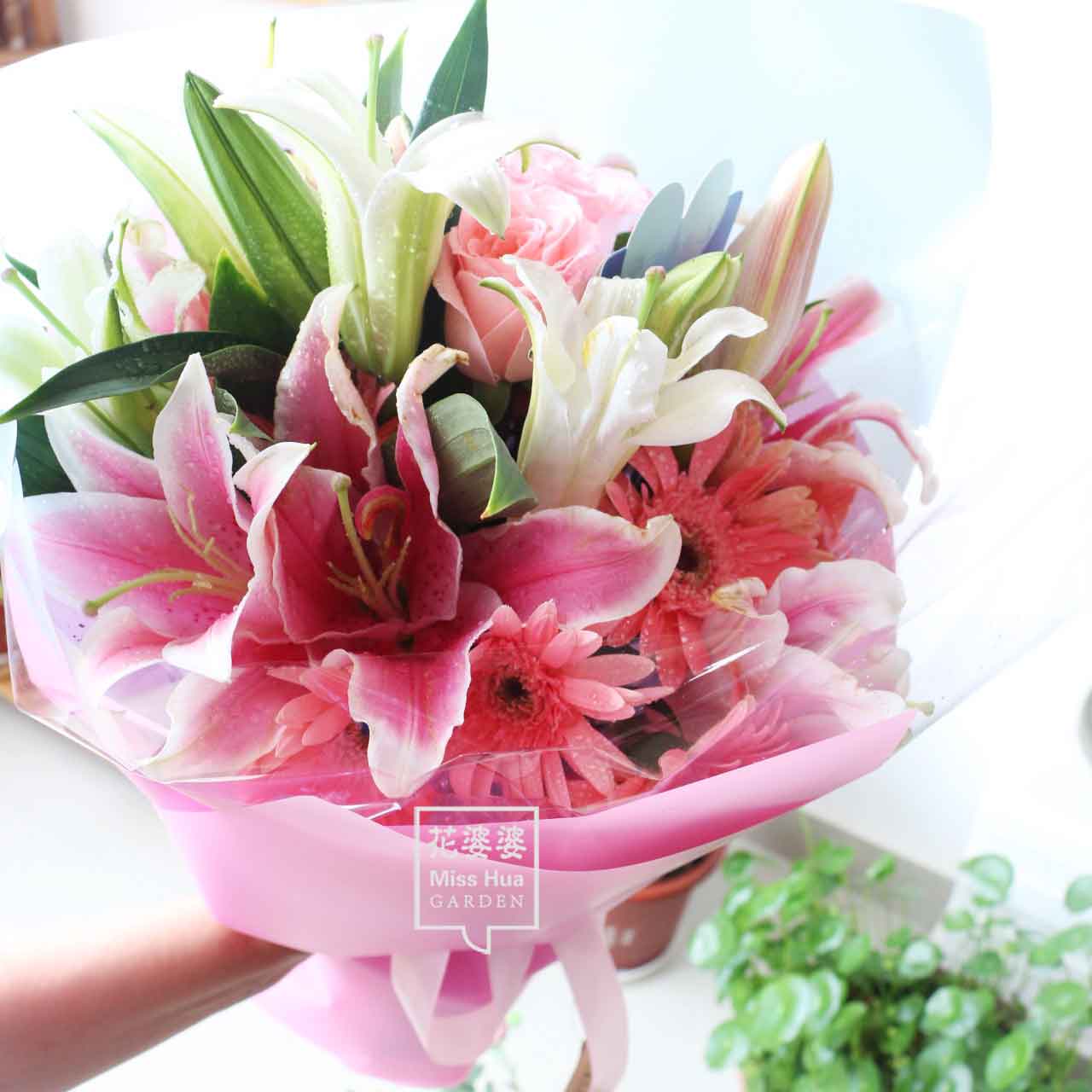 【粉百合】送朋友 情人节桌花生日鲜花 七夕高端玫瑰花 送货上门