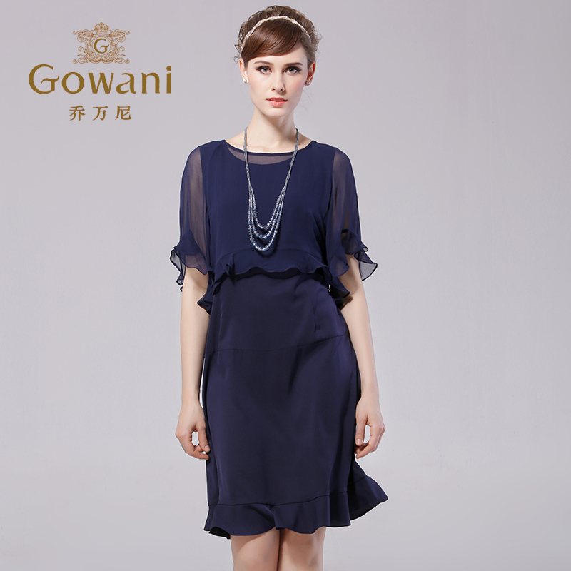 gowani/乔万尼乔万尼专柜正品2015夏季新款桑蚕丝套装修身连衣裙