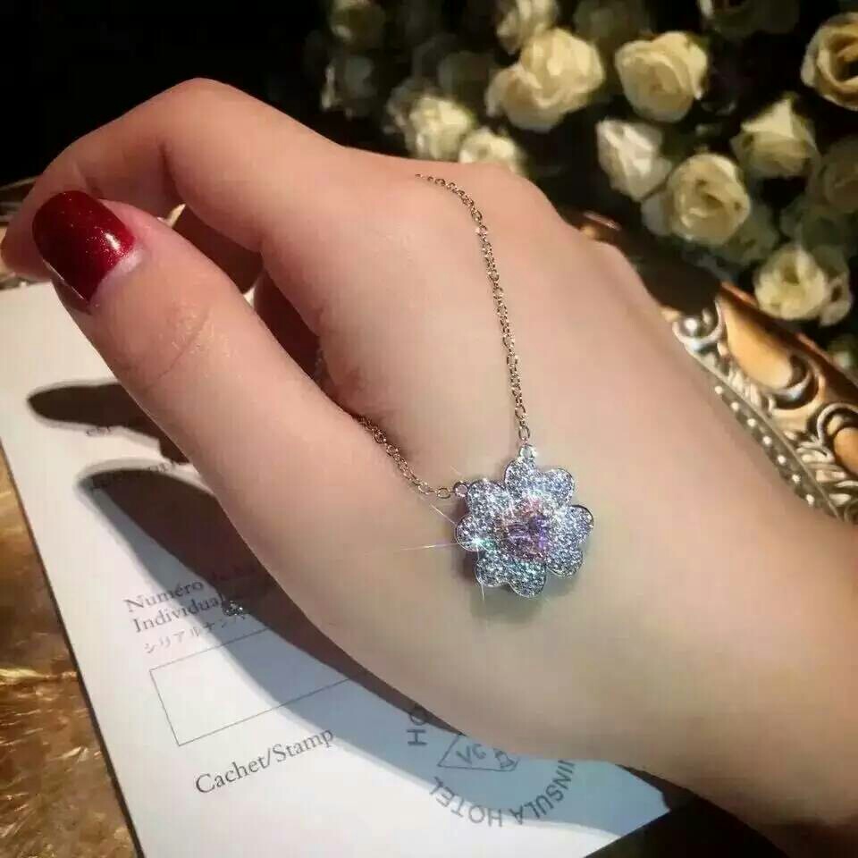 tiffany 粉钻心镶钻项链 满钻