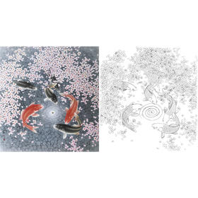 工笔花鸟白描底稿-路雨年-花瓣鱼-斗方小品册页-A200