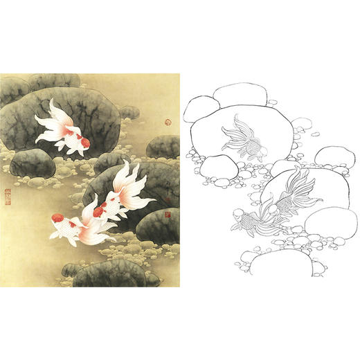 工笔花鸟白描底稿-路雨年-金鱼-斗方小品册页-A329 商品图0