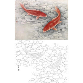工笔花鸟白描底稿-路雨年-鲤鱼-斗方小品册页-A251