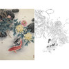 竖幅工笔花鸟白描底稿-路雨年-菊花鲤鱼-A217 商品缩略图0