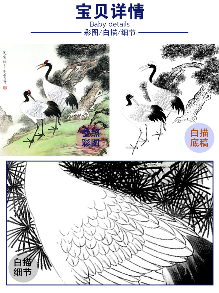 白描底稿-工笔花鸟-仙鹤-松鹤-a307
