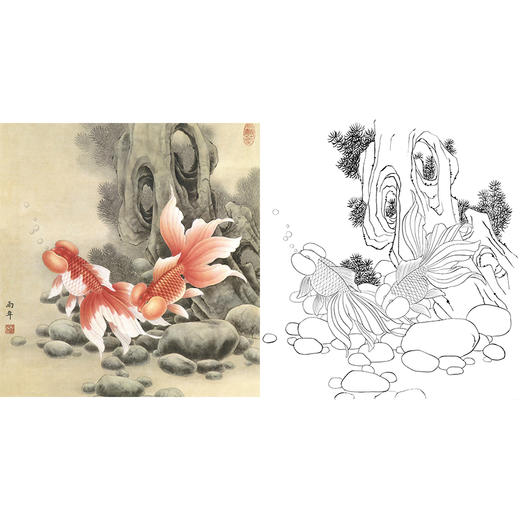 工笔花鸟白描底稿-路雨年-金鱼-斗方小品册页-A328 商品图0